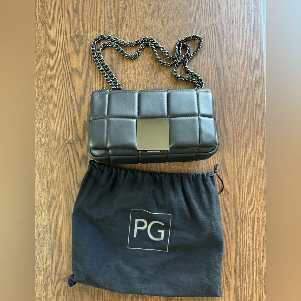 PG Quilted Leather Chain Shoulder Bag in Black